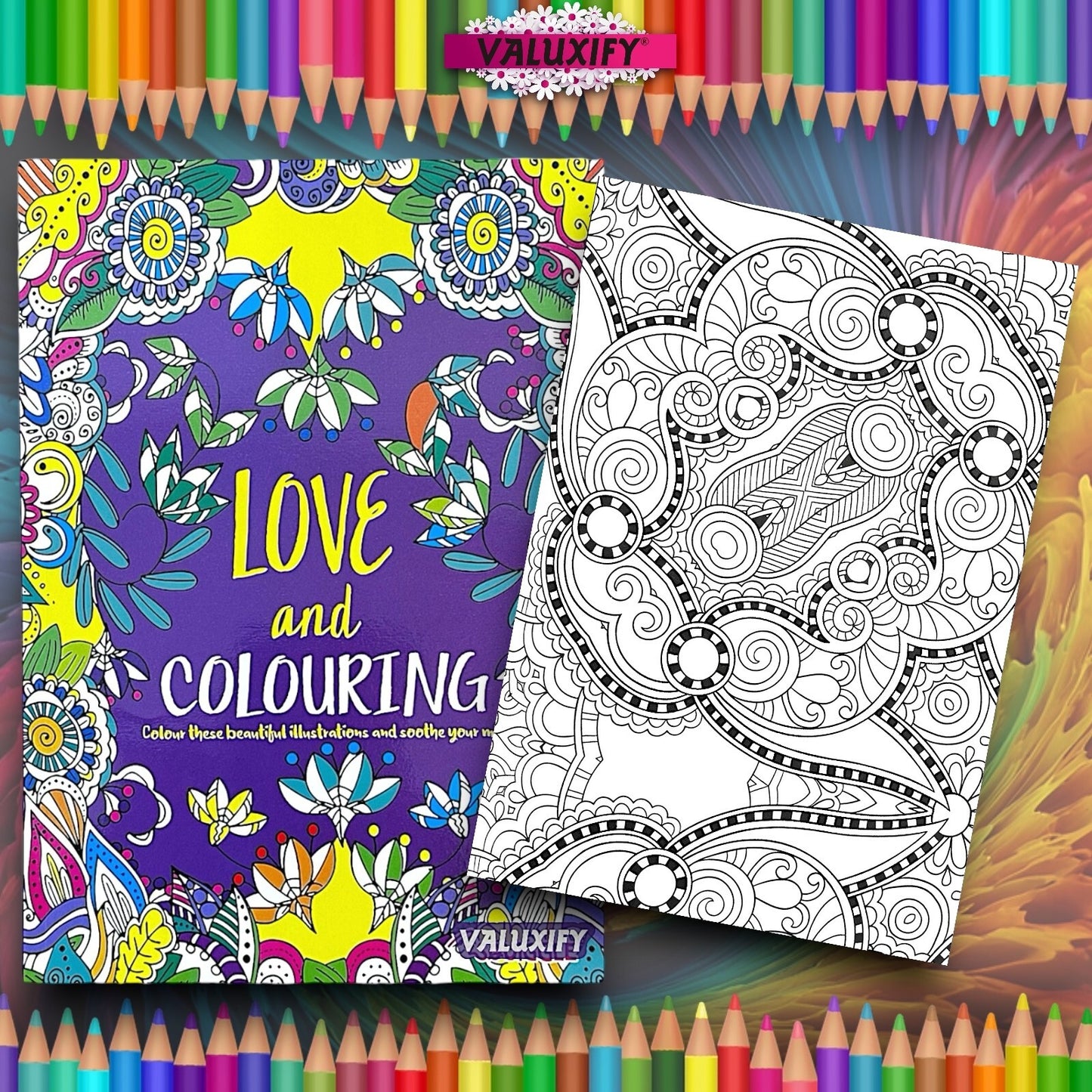 2 Adult Colouring Books Love & Creative Anti Stress Colour Therapy Mind Relax A4