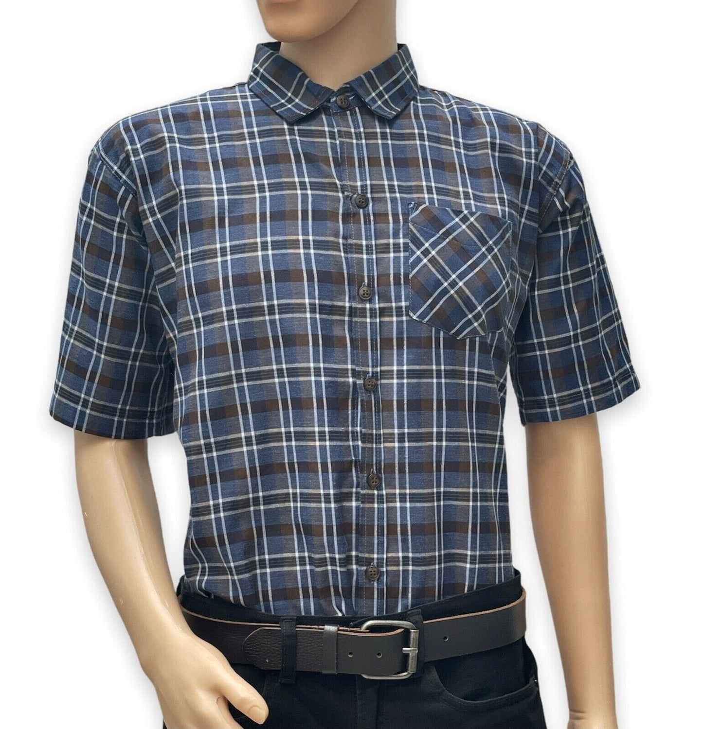 Men's Shirt Purple Check Short Sleeve Workwear Casual Outdoor Party Shirt XLarge