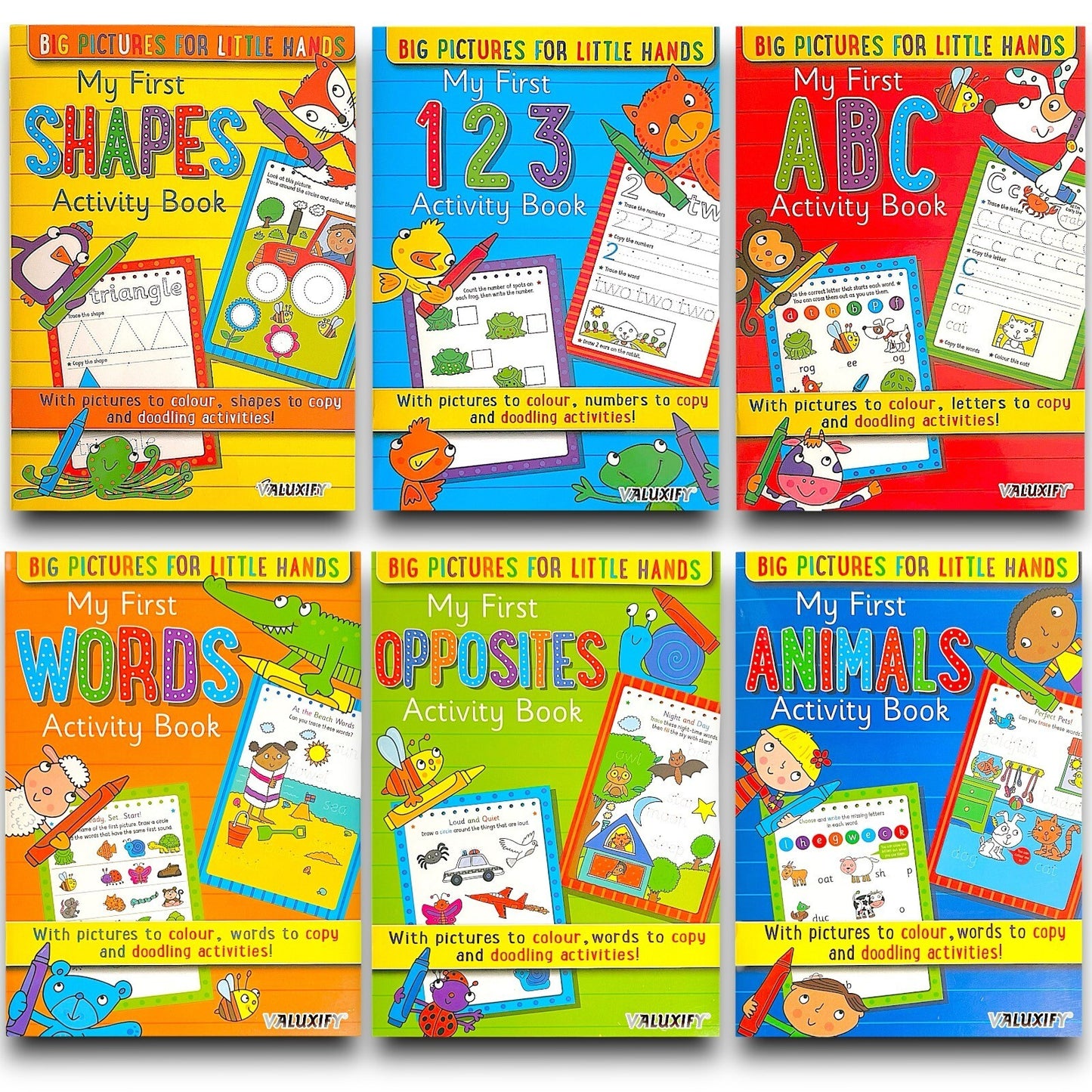 6X KIDS ACTIVITY FIRST LEARNING BOOKS WORDS OPPOSITES ANIMALS ABC 123 SHAPES