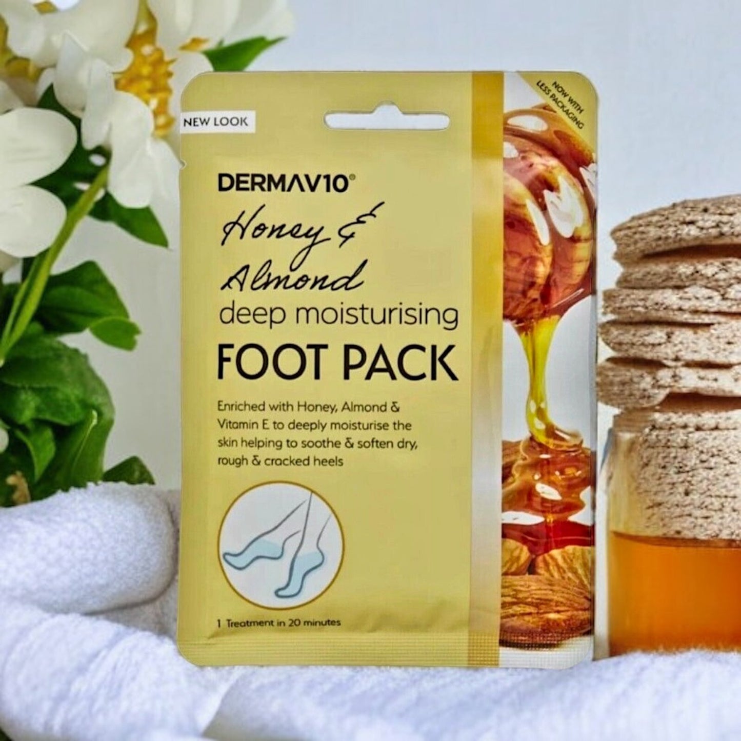 Honey & Almond Derma Foot Mask Socks Moisturising for Dry Rough Crocked Heels