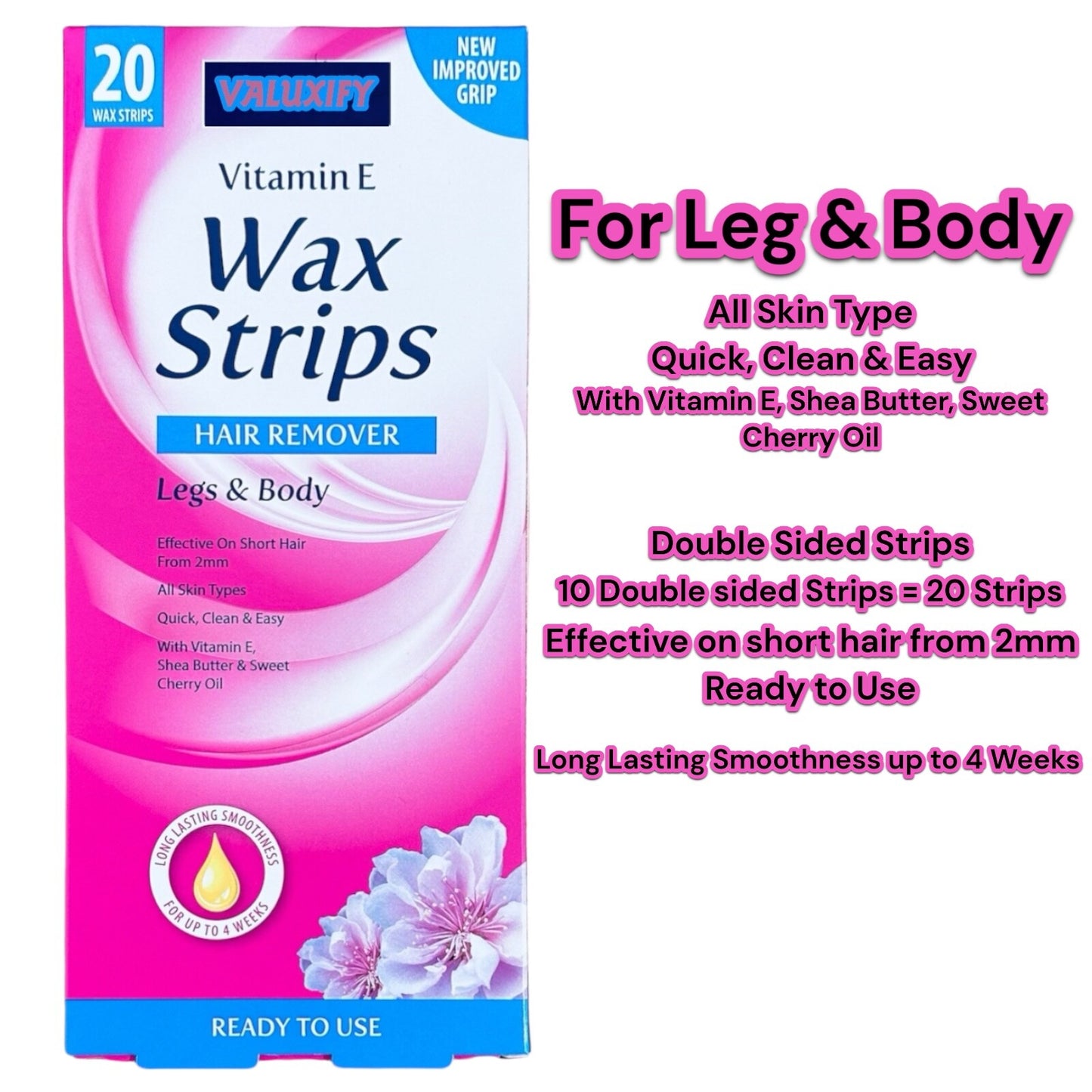 Wax Strips Waxing Leg and Body Bikini Vitamin E Wax Strips 1-100 wax Strips