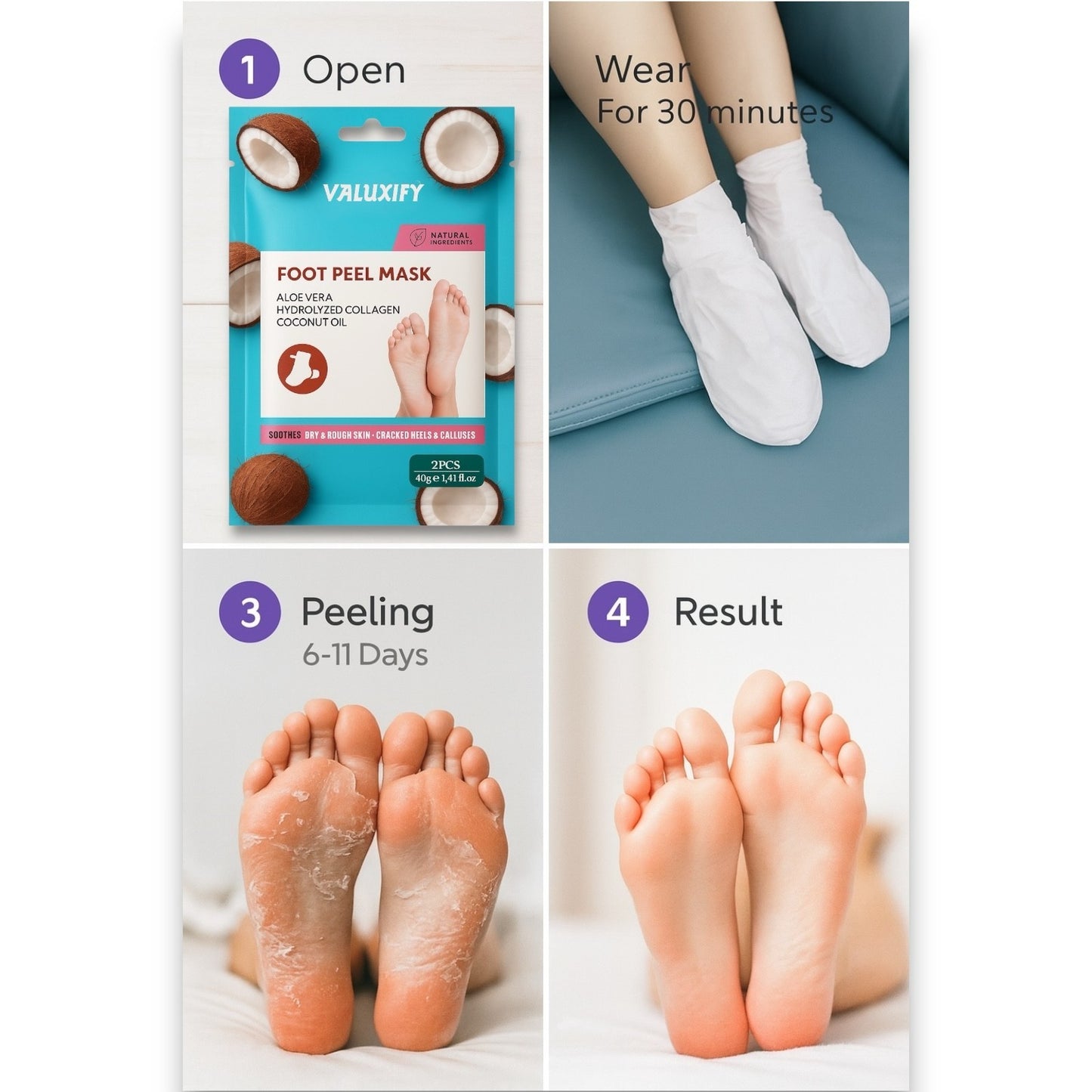 Exfoliating Foot Peel Socks Coconut Foot Mask Soft Feet Removes Dead Skin