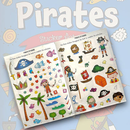 KIDS STICKER COLOURING BOOKS ACTIVITY BALLERINA UNICORN PIRATE OVER 50 STICKER