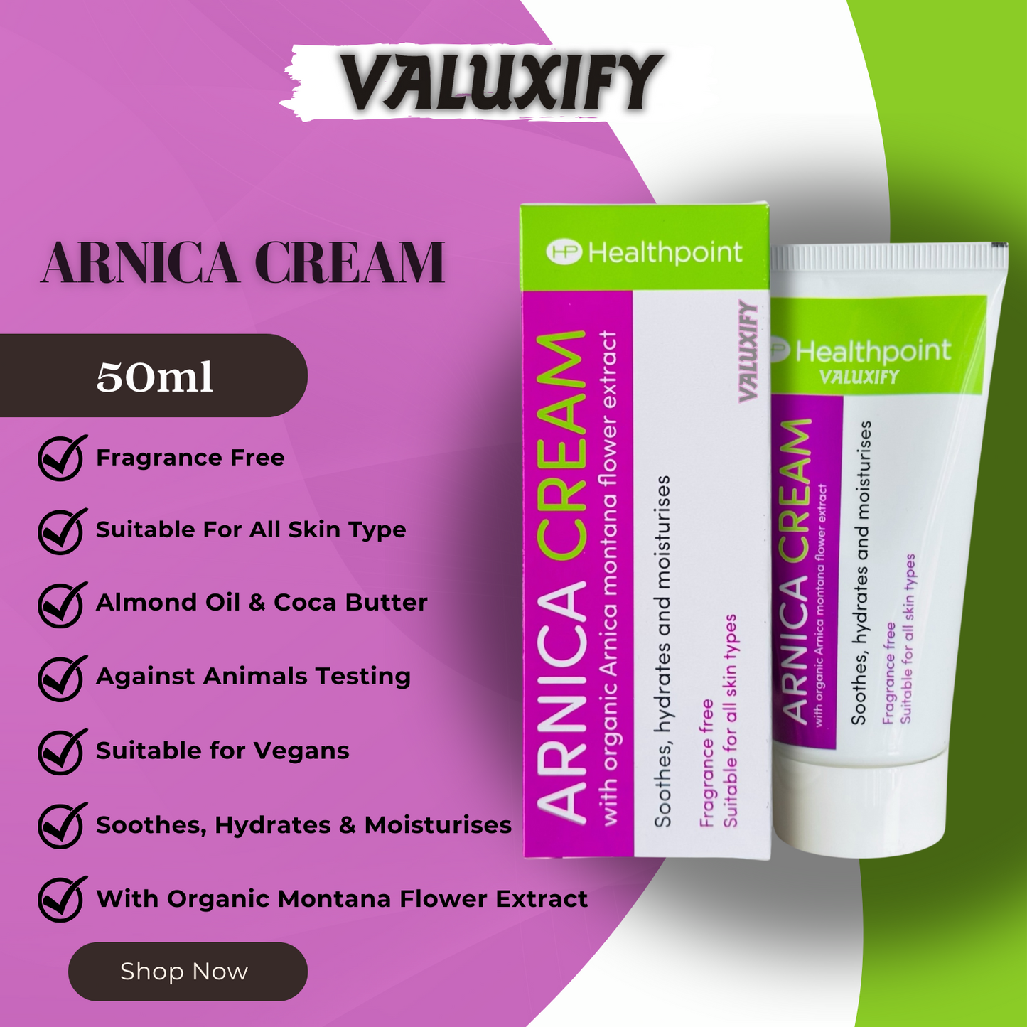Arnica Cream Organic  Natural Remedy -Soothe | Hydrate | Moisturise - 3 x 50ml