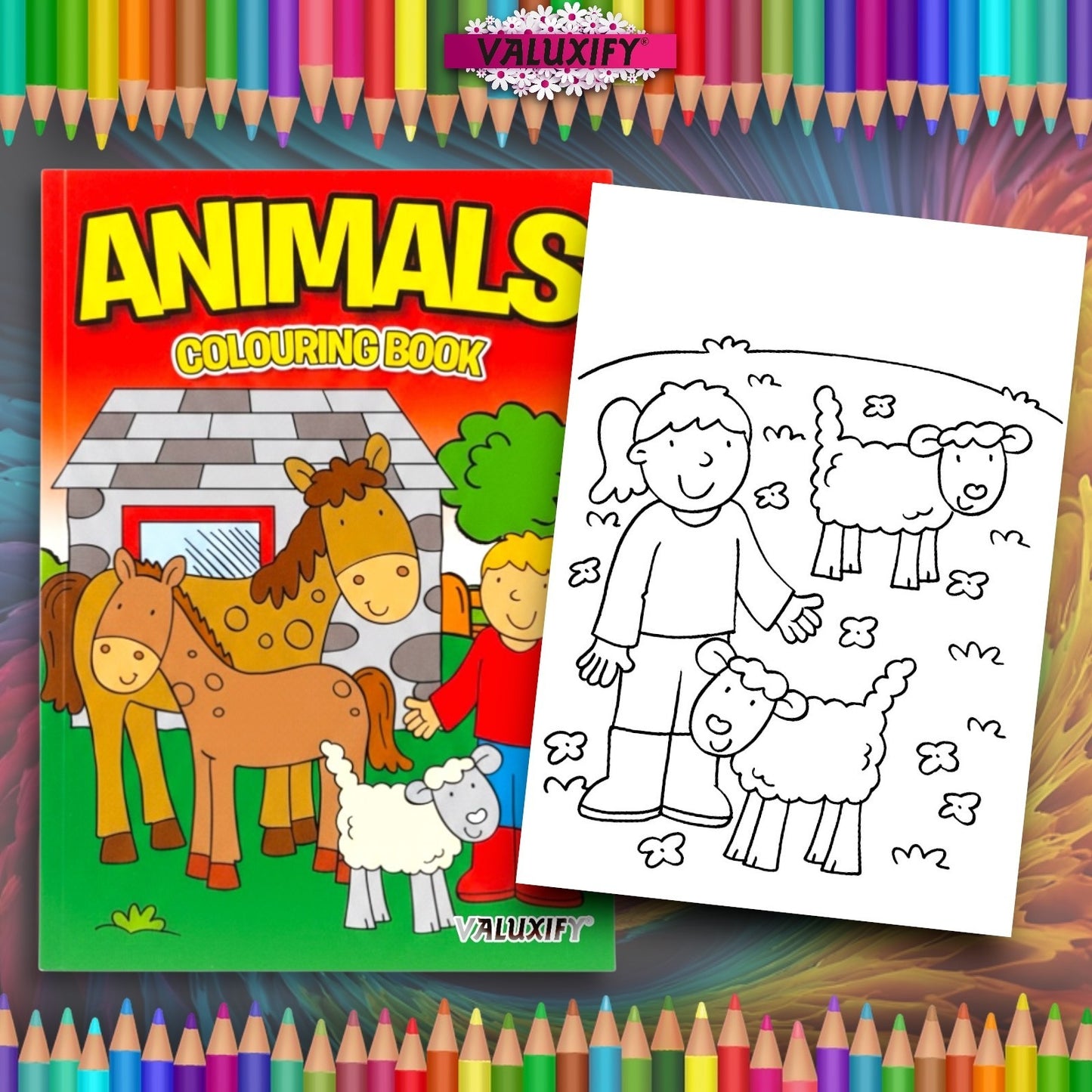 Kids Colouring Book Animals A4 | 32 Pages | White Paper | Fun Creative Colouring