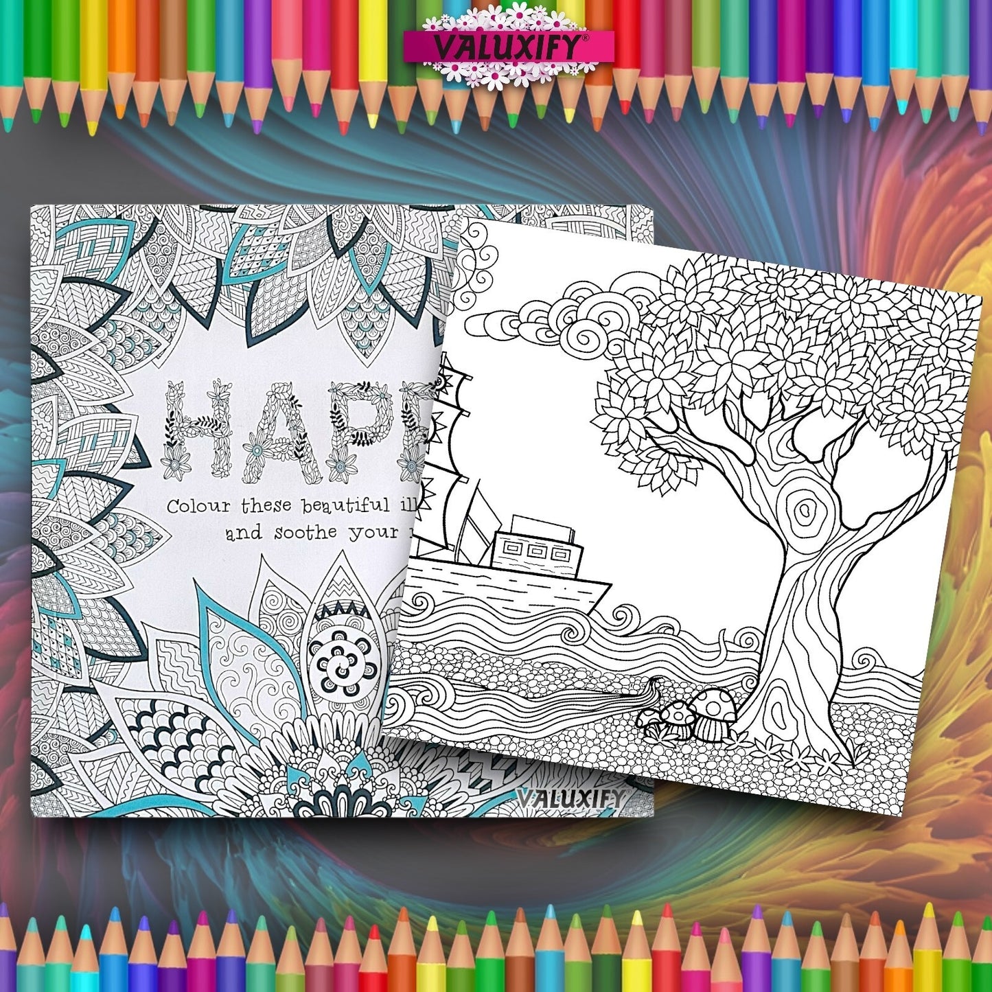 2x Adult Colouring Books Mindfulness Relax Your Mind Colour Therapy  20x20cm