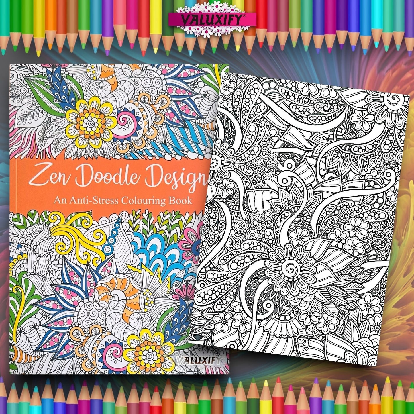 ADULT  COLOURING BOOK ANTI-STRESS Zen FUN  Colour Therapy ALL AGES MIND CALMING