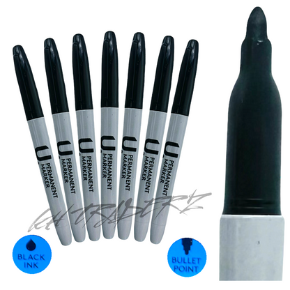 Permanent Marker Pens Black - Bullet Tip - Work Office School Project Black 6pcs