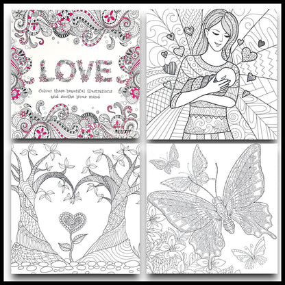 Adult Anti Stress Colouring Book Happy Love Mindfulness Tranquil Relaxing Colour