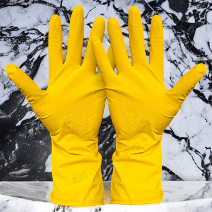 Rubber Gloves Medium Household Long Sleeve Washing Up Kitchen Cleaning 2 Pairs