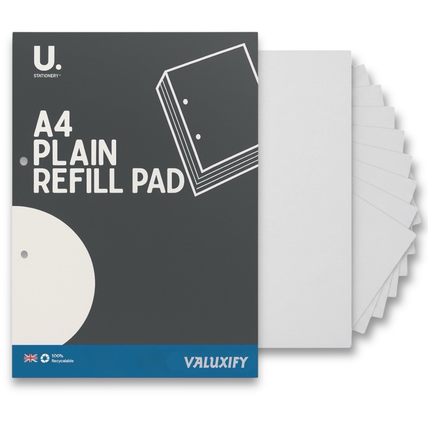 3x A4 Plain Refill Pads Paper | 100 Pages Each | 54gsm White Writing Paper