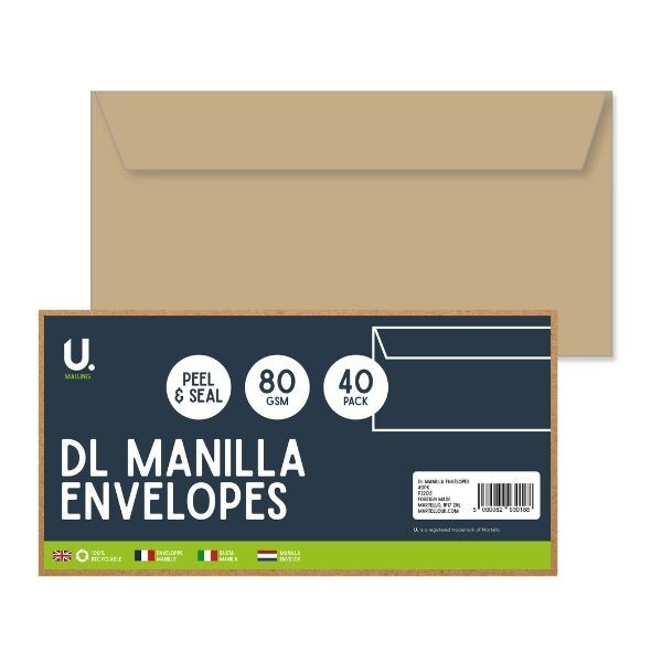 U. DL manila envelopes for letters and invoices 110 x 220mm