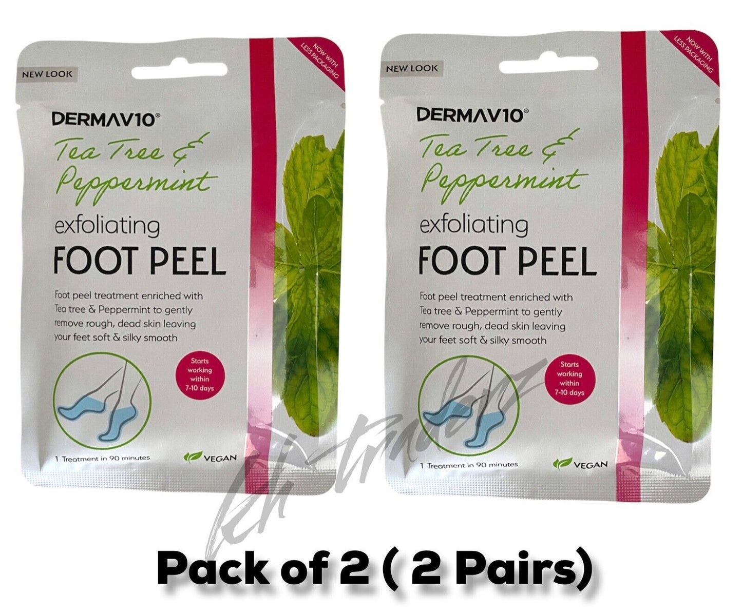 2 x Derma V10 Exfoliating Foot Peel Sock Mask Baby Soft Feet Removes Dead Skin