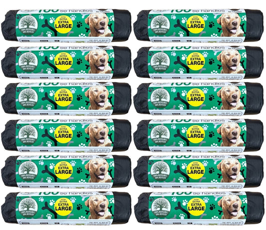 1200x Dog Poo Bags Tie Handles Extra Large Extra Value Dog Poop Doggy Bags Rolls