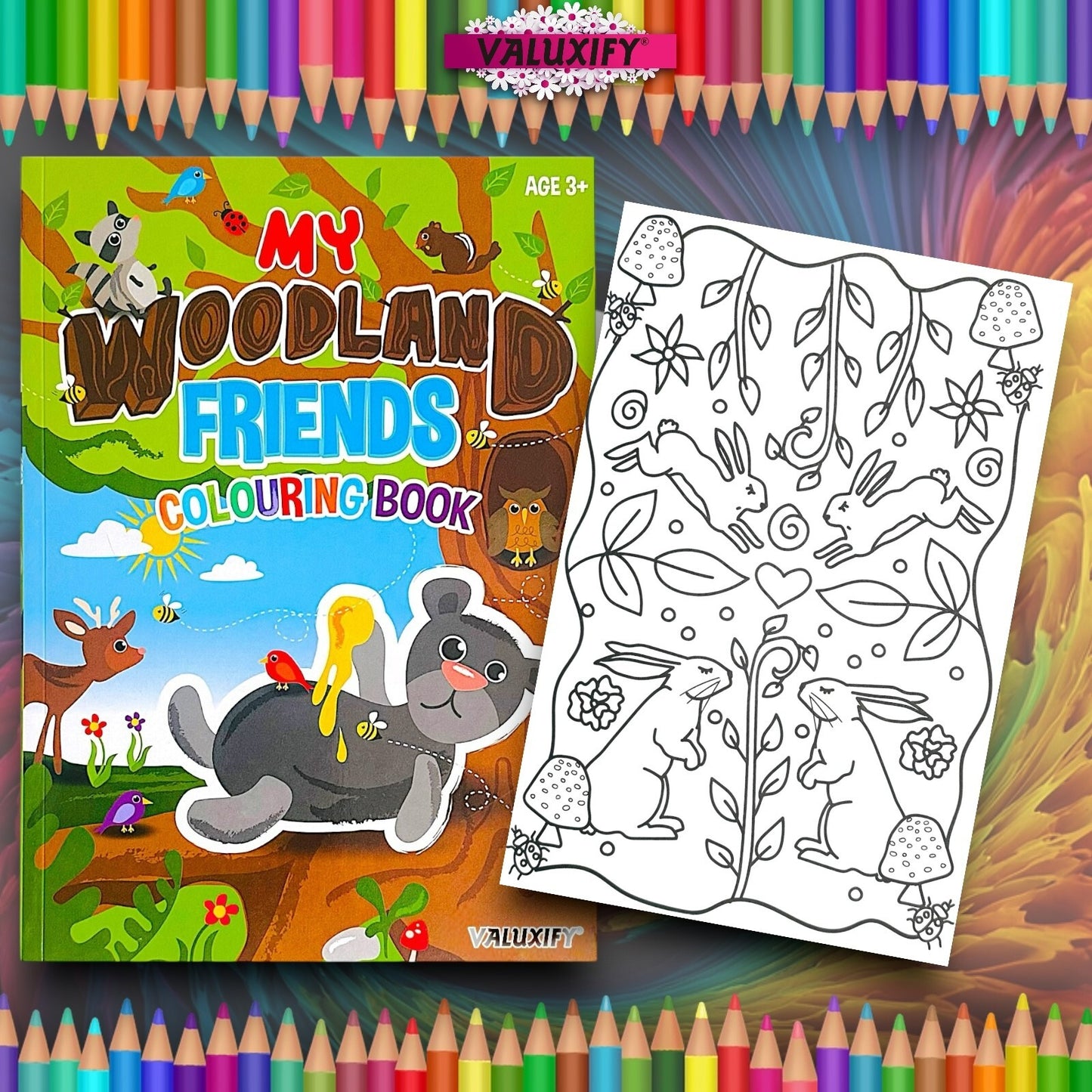 2 | CHILDREN COLOURING ACTIVITY BOOKS | MY WOODLAND FRIENDS | FOR GIRLS BOYS A4