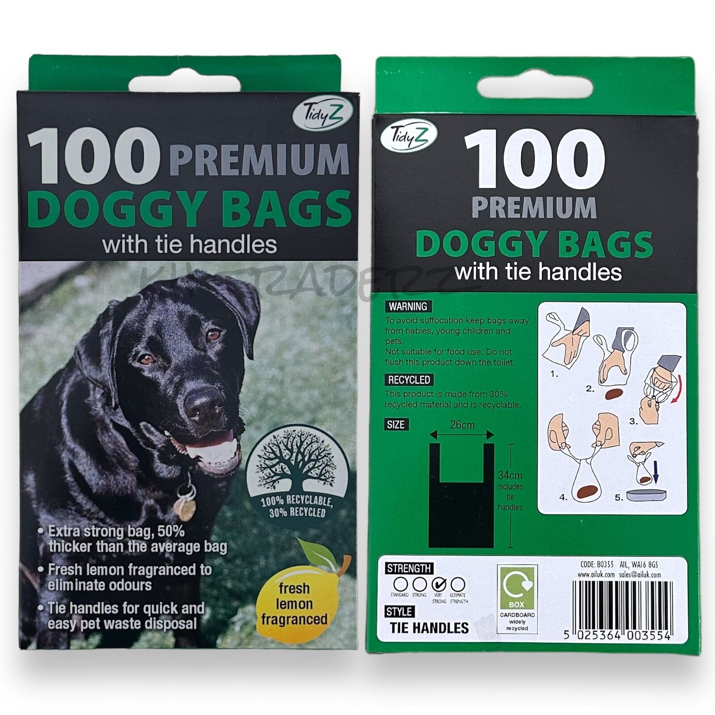 Tidzy Dog Waste Bags – Strong Leak-Proof Poop Bags with Tie Handles, 26×29cm
