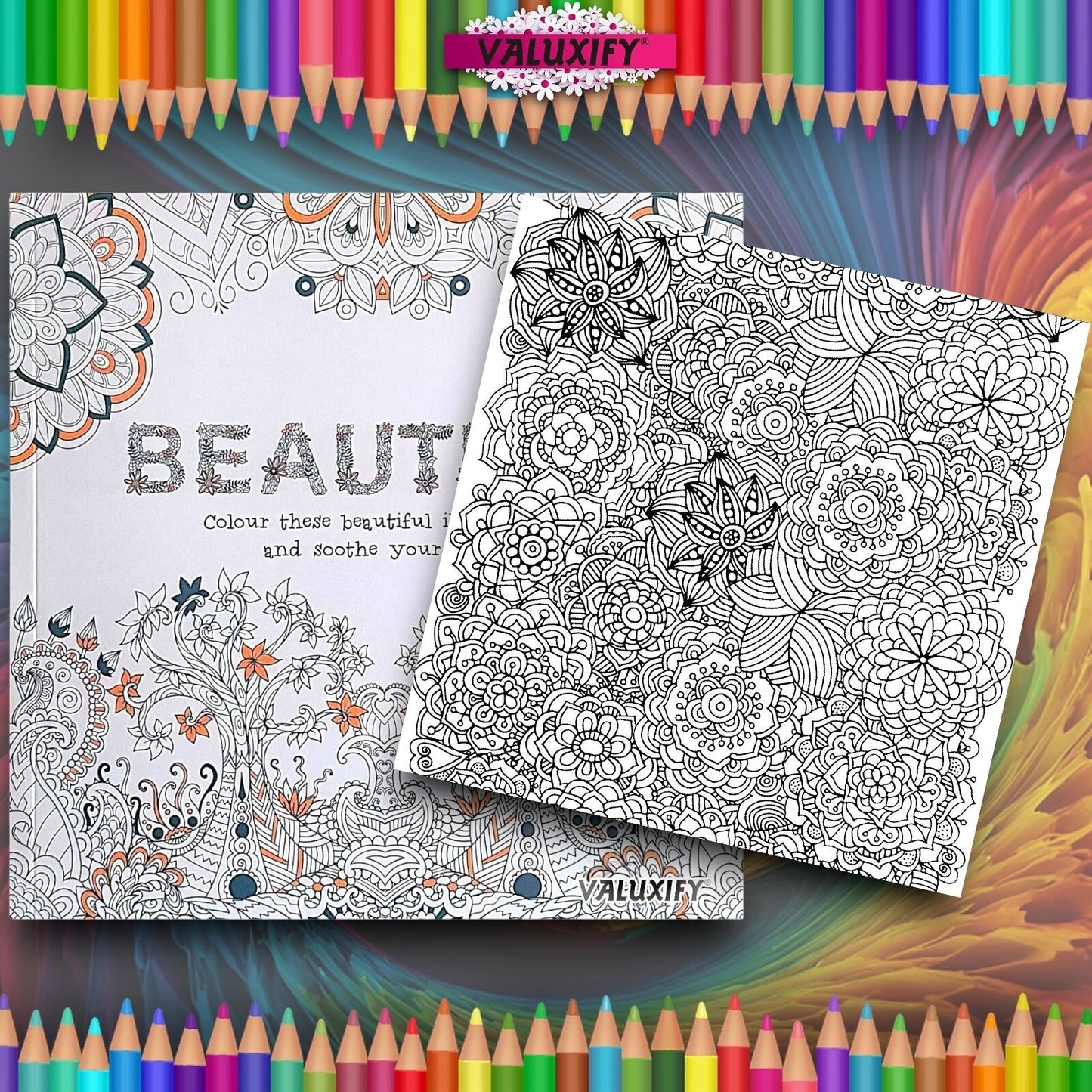 2x Adult Colouring Books Mindfulness Relax Your Mind Colour Therapy  20x20cm