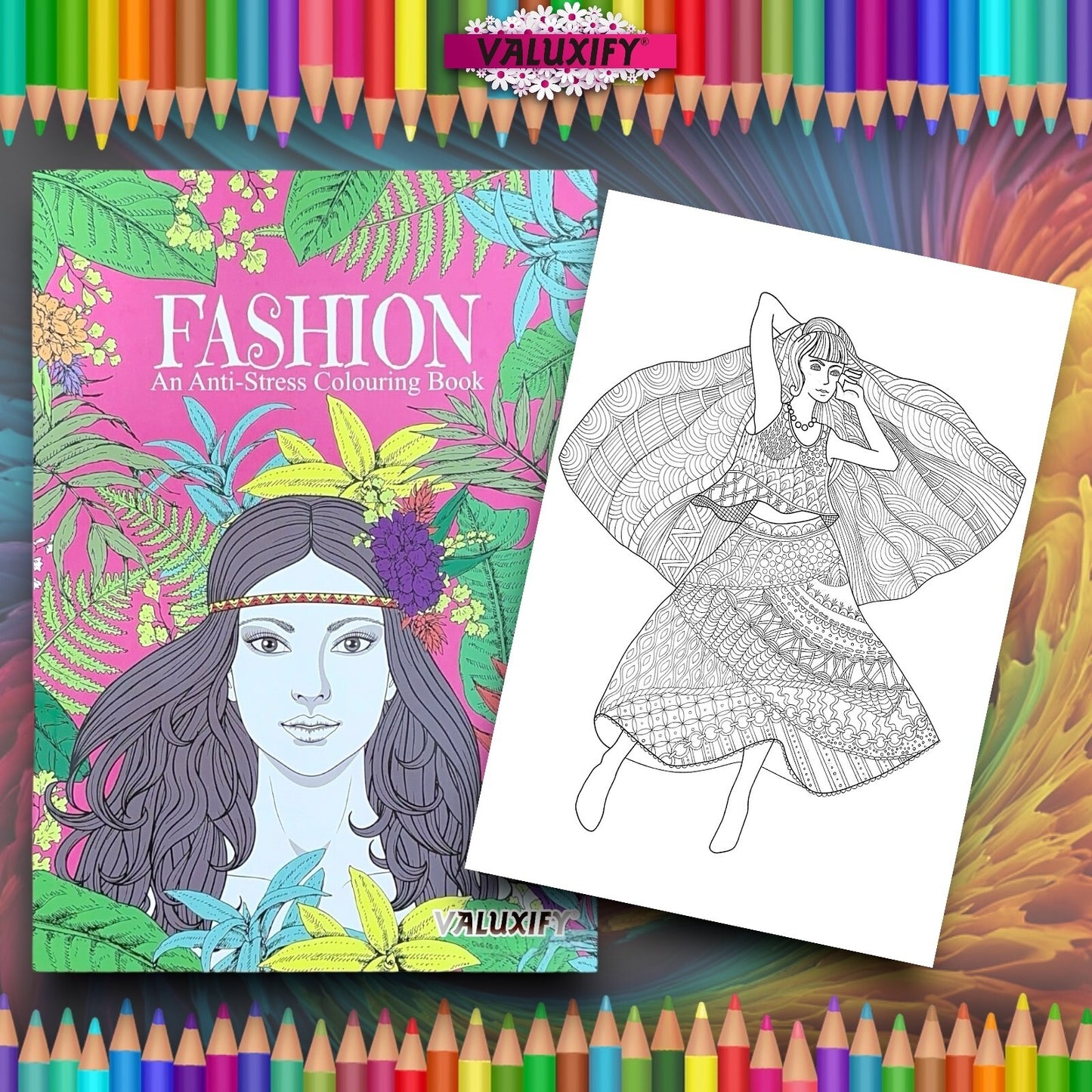 2 Adult Colouring Books Fashion Love Anti Stress Colour Therapy Mind Relax A4