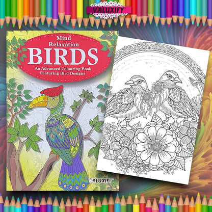 Adult COLOURING BOOK  Birds  MIND RELAXING Advance Adult Colour Therapy A4
