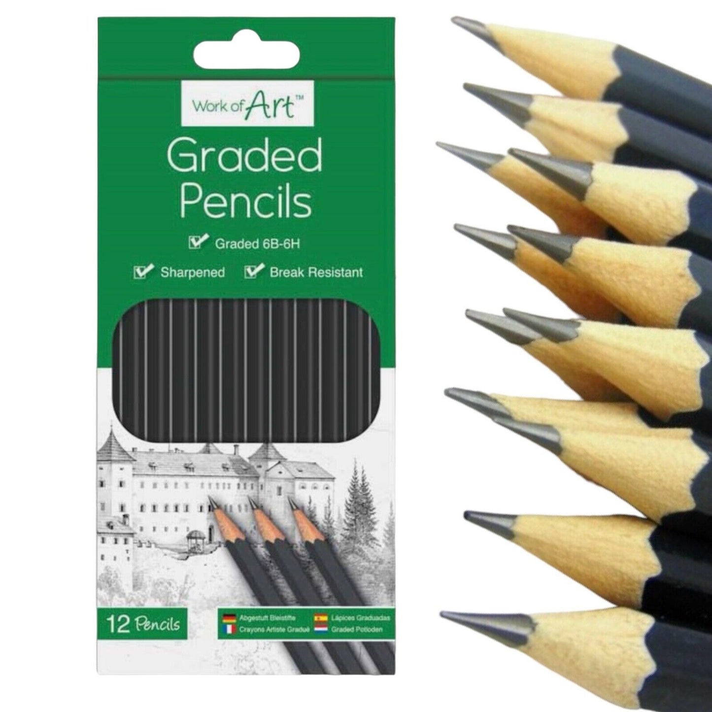 12 Graded Sketch Pencils Drawing Sketching Tones Shades Art Artist Picture Draw