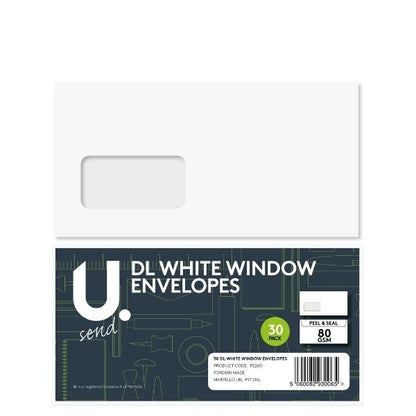 U. DL white window envelopes self seal 110 x 220mm pack of 30
