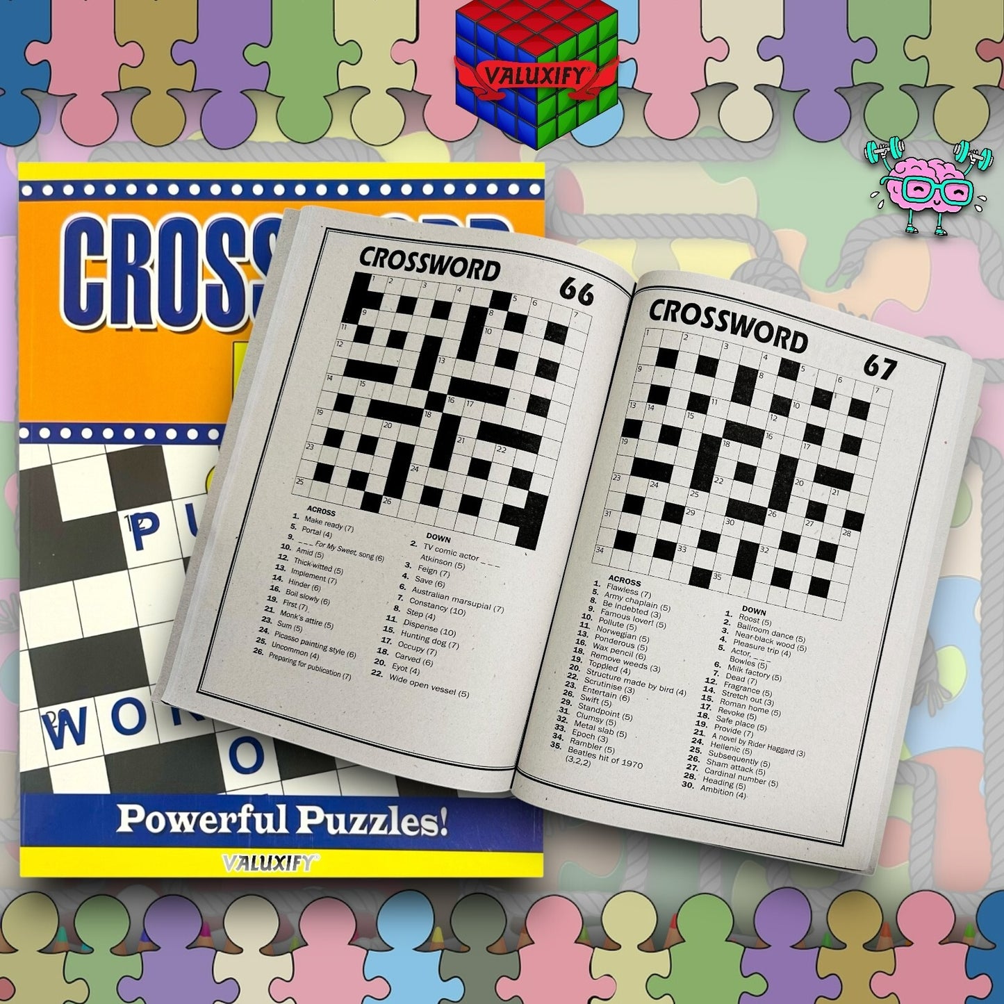 2 | Crossword Puzzles A4 Large Print Puzzle Book Trivia Fun Adult Children Brain