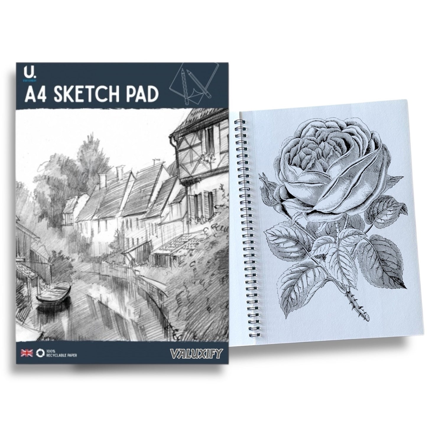 A4 Sketch Pad - White Paper Artist Craft Doodling Sketching With 12 Pencils