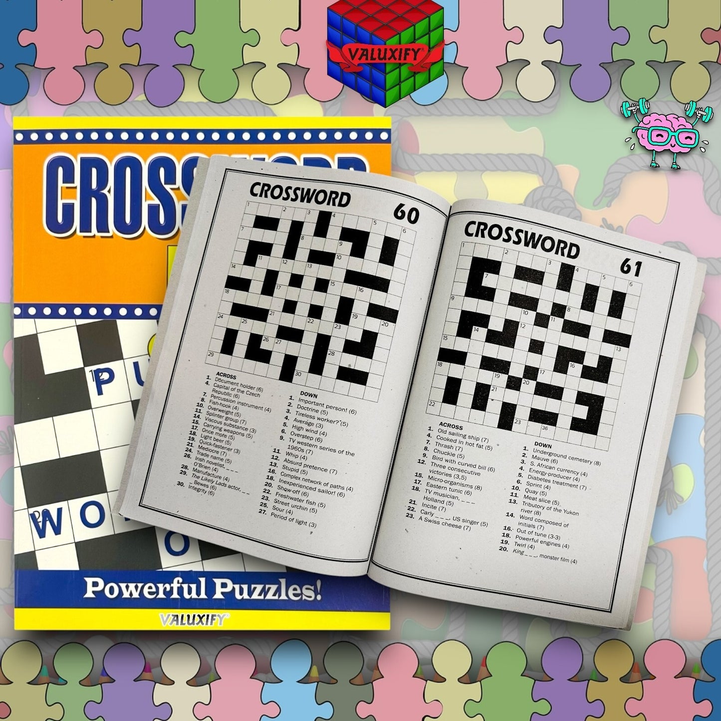 2 | Crossword Puzzles A4 Large Print Puzzle Book Trivia Fun Adult Children Brain