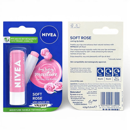 Nivea Lip Care Balms Soft Rose-4.8g - Providing Long-Lasting Hydration
