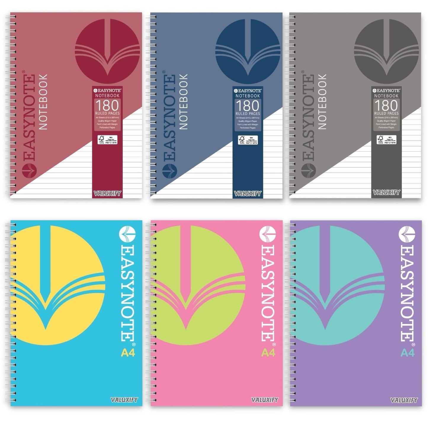 A4 Premium Spiral Notebook Note Pad Notes 180 Lined pages 80gsm Paper Easynote