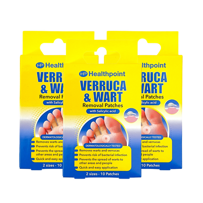 Verruca Wart Remover Patches Salicylic Acid 30 Pads (3 × 10) 2 Sizes Fast Relief