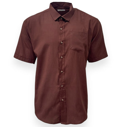 Mens Shirt Brown Short Sleeve Mens Shirt Work Casual Formal Regular Fit Shirt