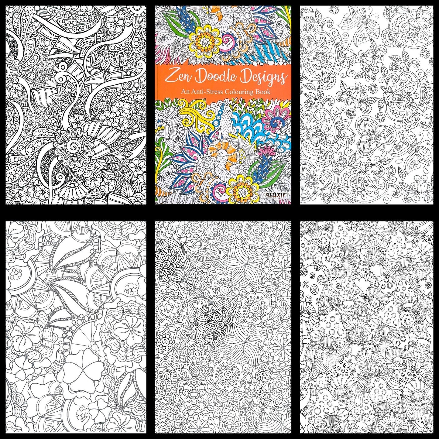 ADULT  COLOURING BOOK ANTI-STRESS Zen FUN  Colour Therapy ALL AGES MIND CALMING
