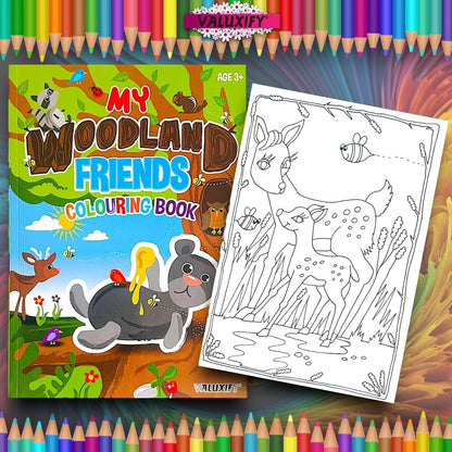2 | CHILDREN COLOURING ACTIVITY BOOKS | MY WOODLAND FRIENDS | FOR GIRLS BOYS A4
