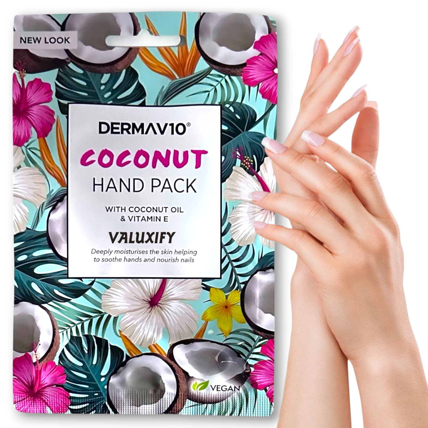 Derma V10 Coconut Moisturising Hand Mask with Vitamin E Oil – Pack of 3 Nourish