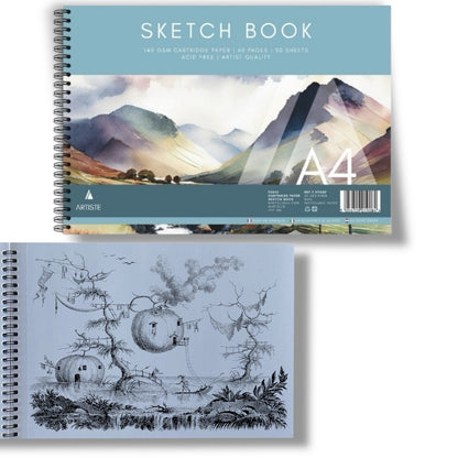 A4 Sketch Book White Paper Artist Craft Doodling Sketching 60 Pages Book Spiral