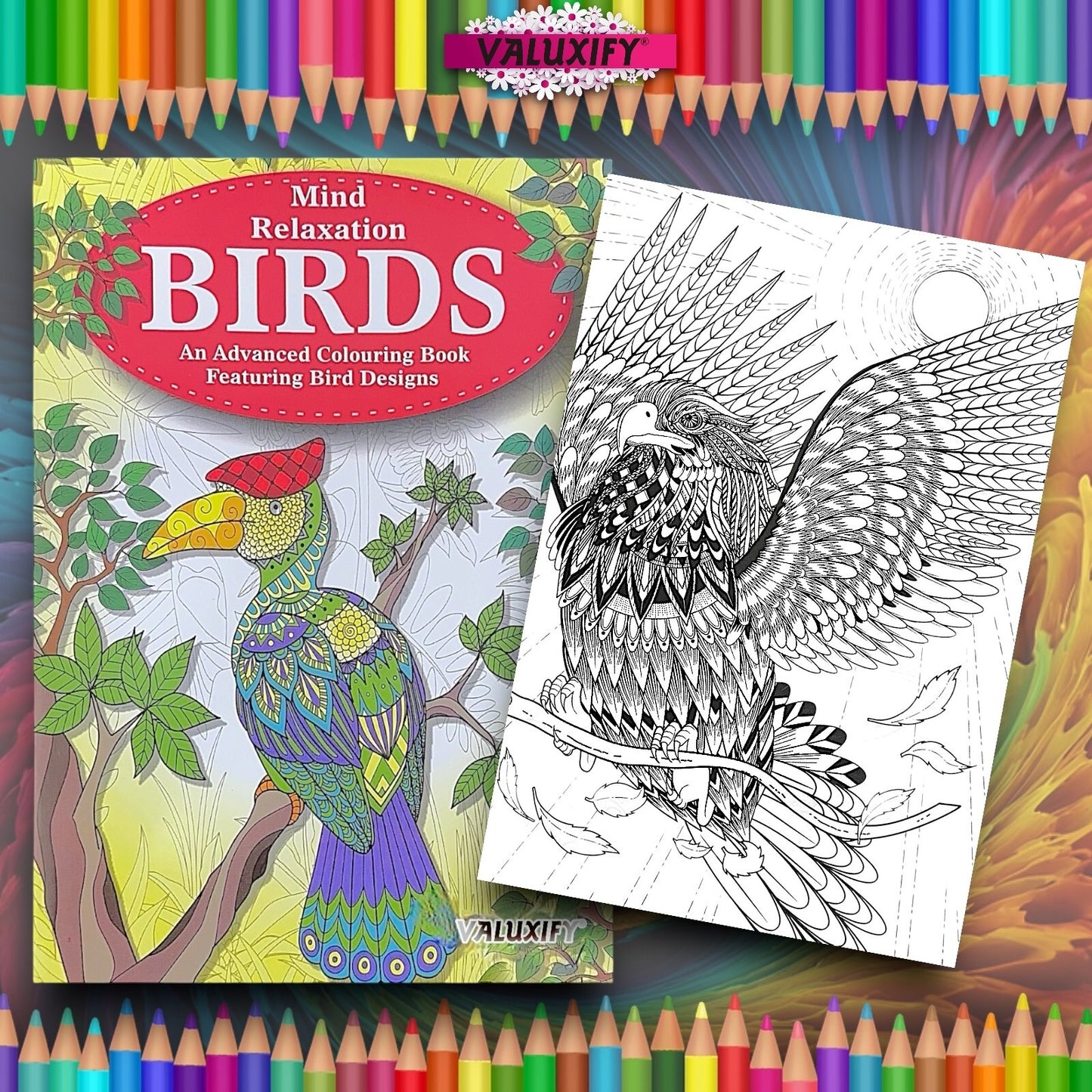Adult COLOURING BOOK  Birds  MIND RELAXING Advance Adult Colour Therapy A4