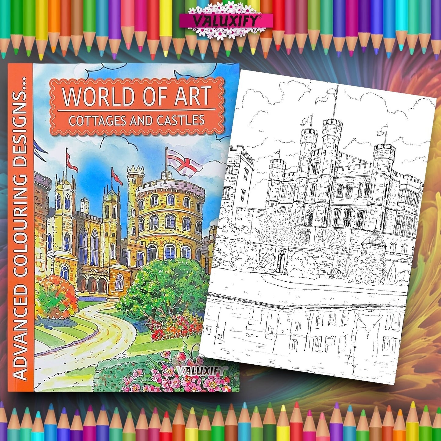 World of Art Country Scenes Cottages Castles Colouring Books