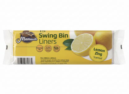 Mammoth Lemon Bin Liners Drawstring 15L Small Kitchen Rubbish Bags Scented