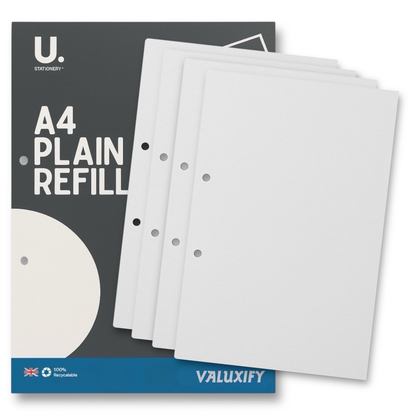 6x A4 Plain Refill Pads Paper | 50 Sheets 100 Pages Each | 54gsm White Paper