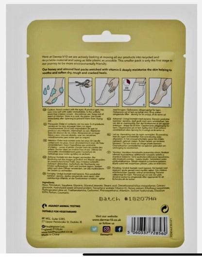 Honey & Almond Derma Foot Mask Socks Moisturising for Dry Rough Crocked Heels