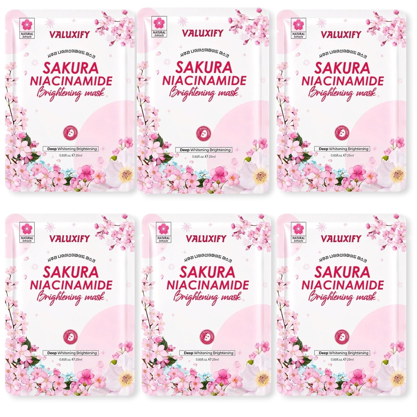 Face Sheet Masks Pack Of 6 Korean Skin Care Niacinamide Collagen Pearl Face Mask