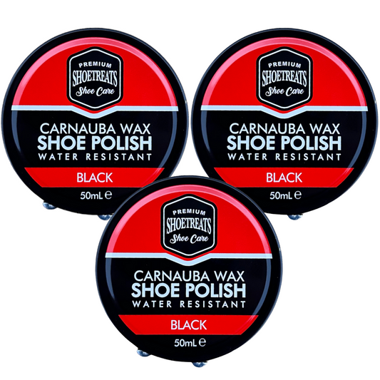 3x Black Shoe boot  Polish Traditional Shoe Polish with Carnauba Wax Polish 50ml
