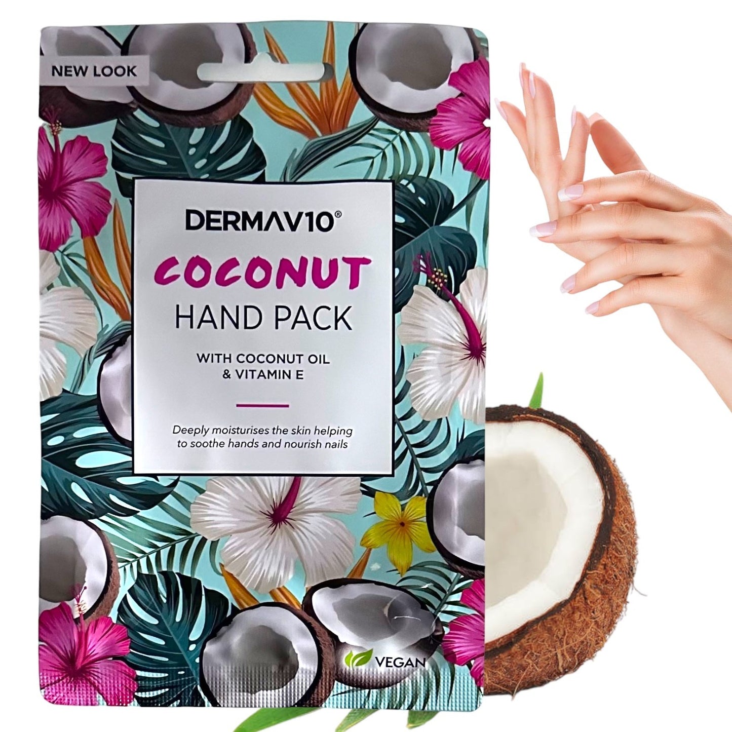Derma V10 Coconut Moisturising Hand Mask with Vitamin E Oil – Pack of 3 Nourish