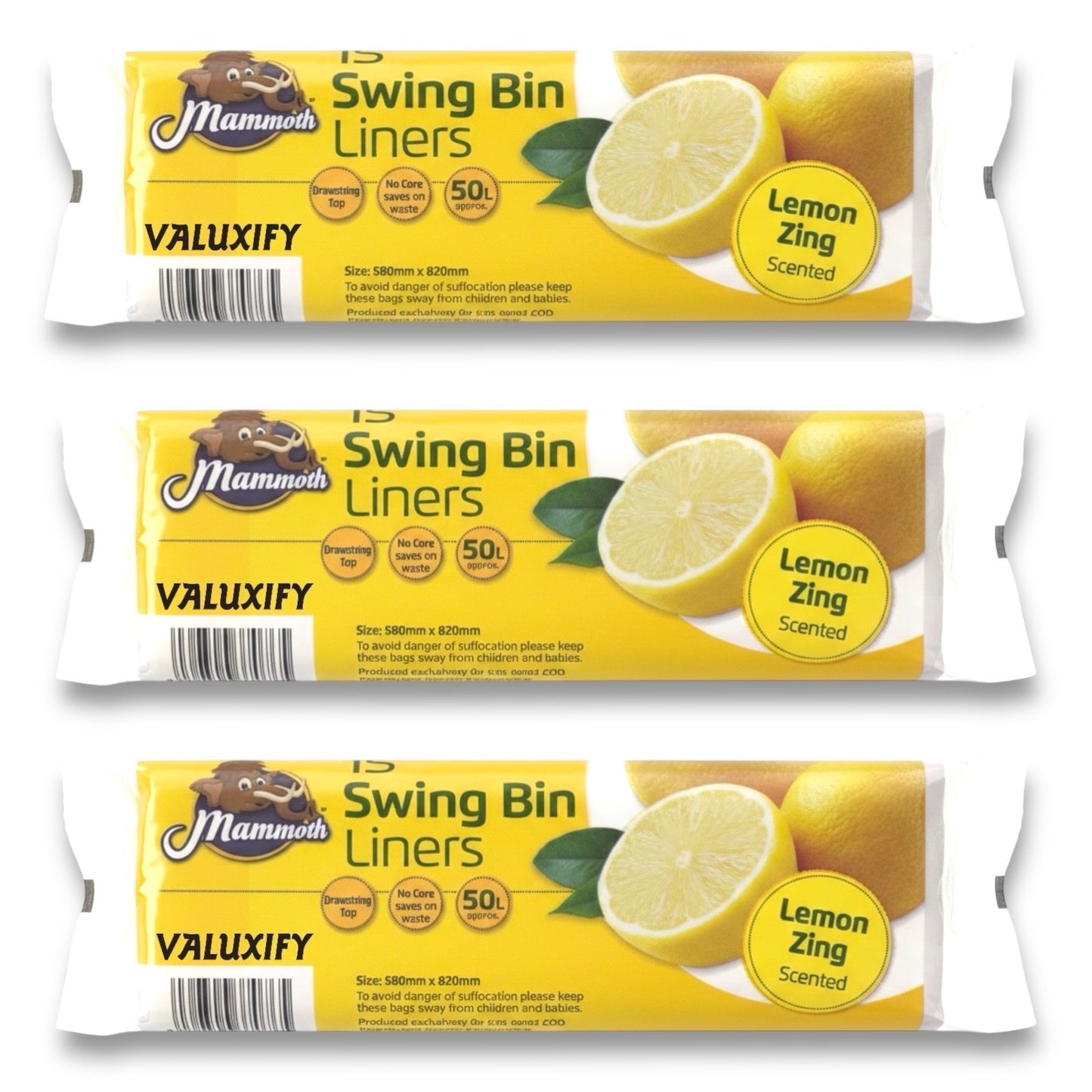 Mammoth Lemon Bin Liners Drawstring 15L Small Kitchen Rubbish Bags Scented