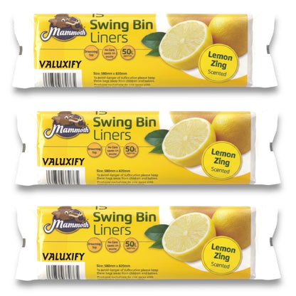 Mammoth Lemon Bin Liners Drawstring 15L Small Kitchen Rubbish Bags Scented