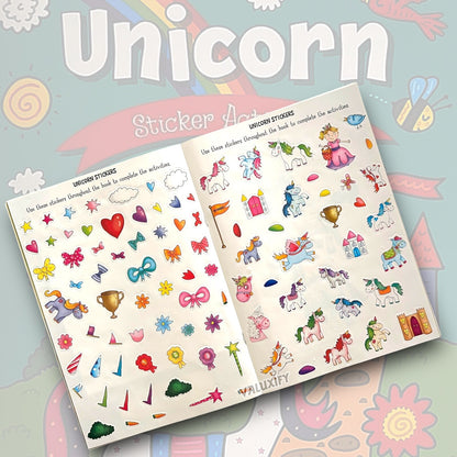 KIDS STICKER COLOURING BOOKS ACTIVITY BALLERINA UNICORN PIRATE OVER 50 STICKER