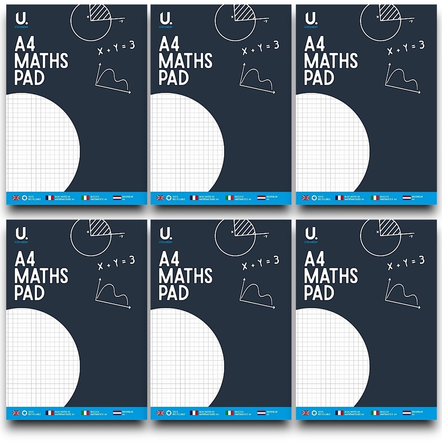 A4 Maths Pad 70 Pages 70gsm Graph Paper School College Notebook 1 2 3 6 Pack