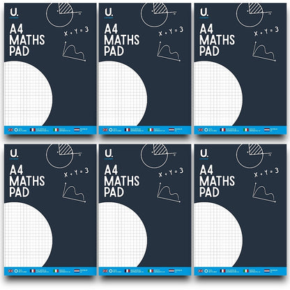 A4 Maths Pad 70 Pages 70gsm Graph Paper School College Notebook 1 2 3 6 Pack