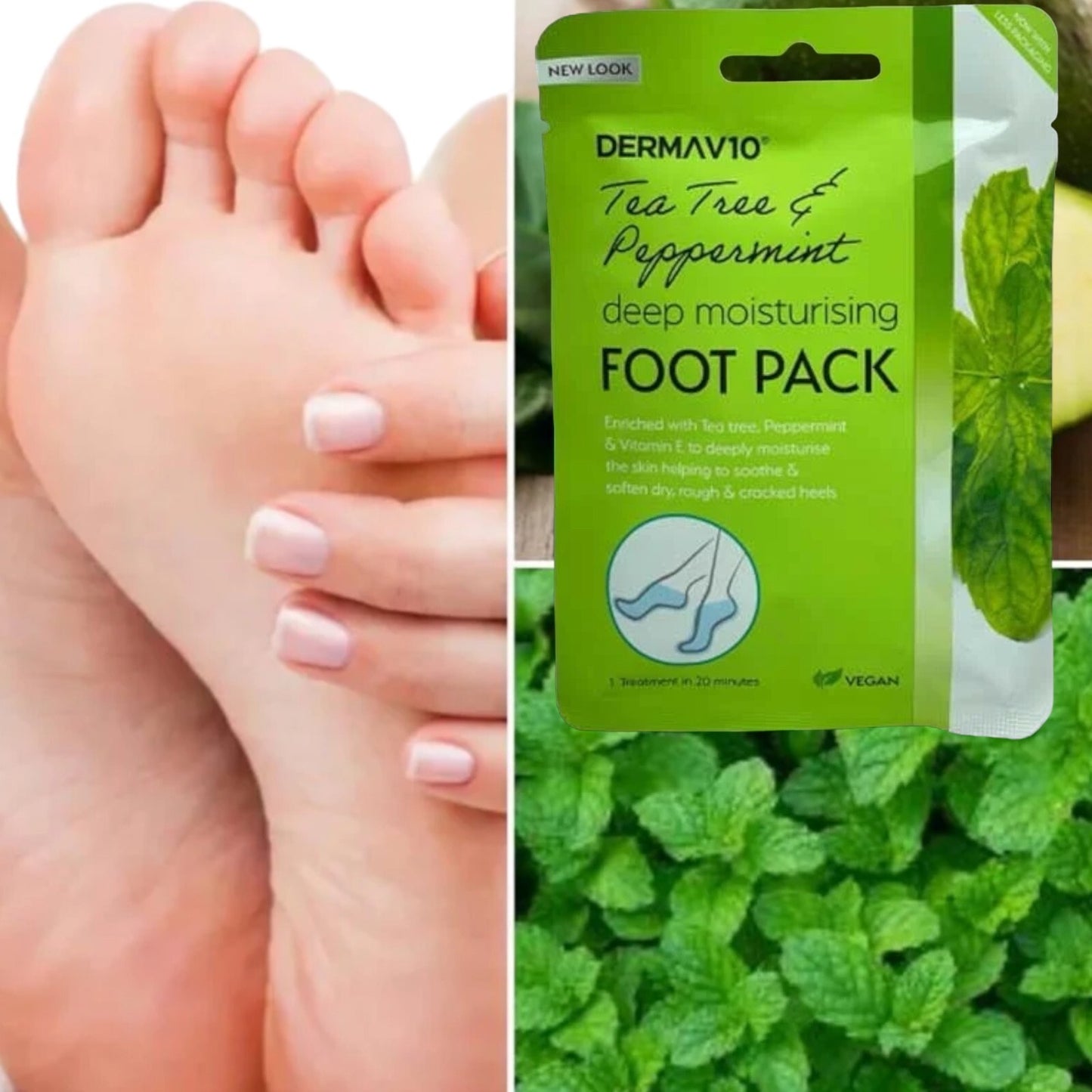 Tea Tree Peppermint Derma Foot Sock Mask Deep Moisturising Foot Mask Vegan